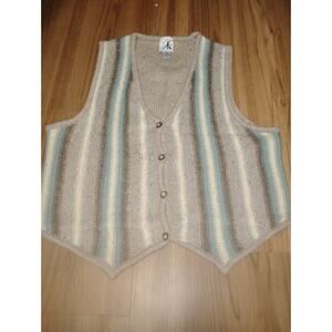 Vintage Knit Vest Boho Hippie 90s Wool Angora Striped Size 14/16 Hong Kong